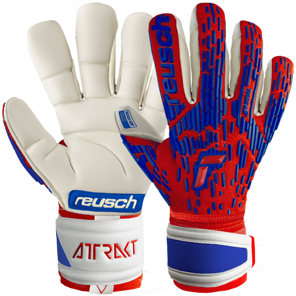 Reusch Attrakt Freegel Gold Finger Support Goalkeeper Gloves (Red/Deep Blue) | SoccerWearhouse
