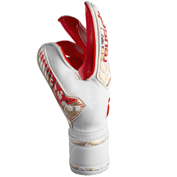 Reusch Attrakt Gold X Glue Print Ortho - Tec Goalkeeper Glove (White/Fiery Red) | SoccerWearhouse