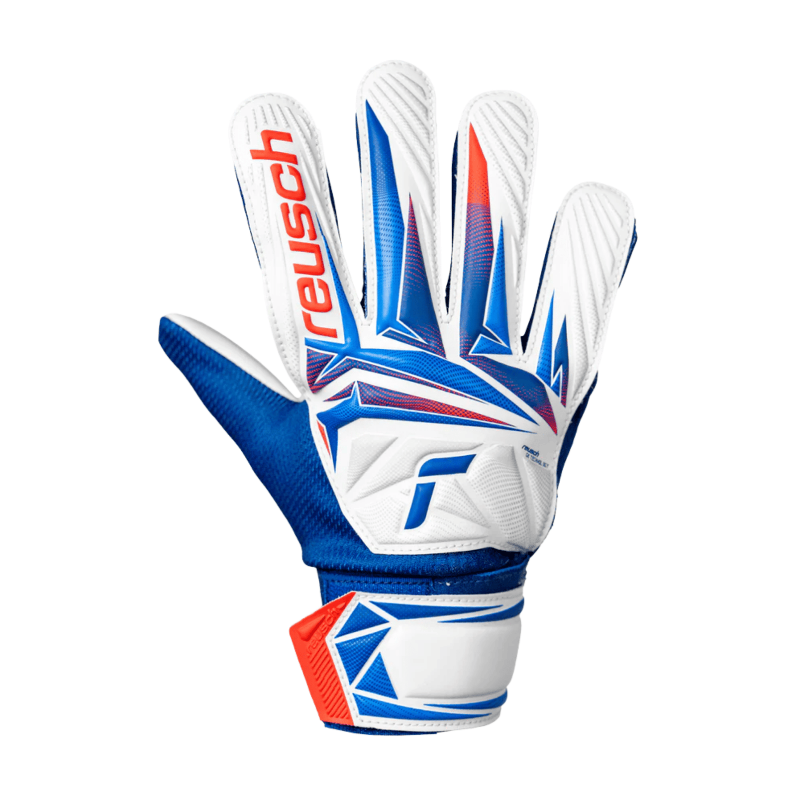 Reusch Attrakt Starter Solid Junior Goalkeeper Gloves ( White/Red/Blue) | SoccerWearhouse