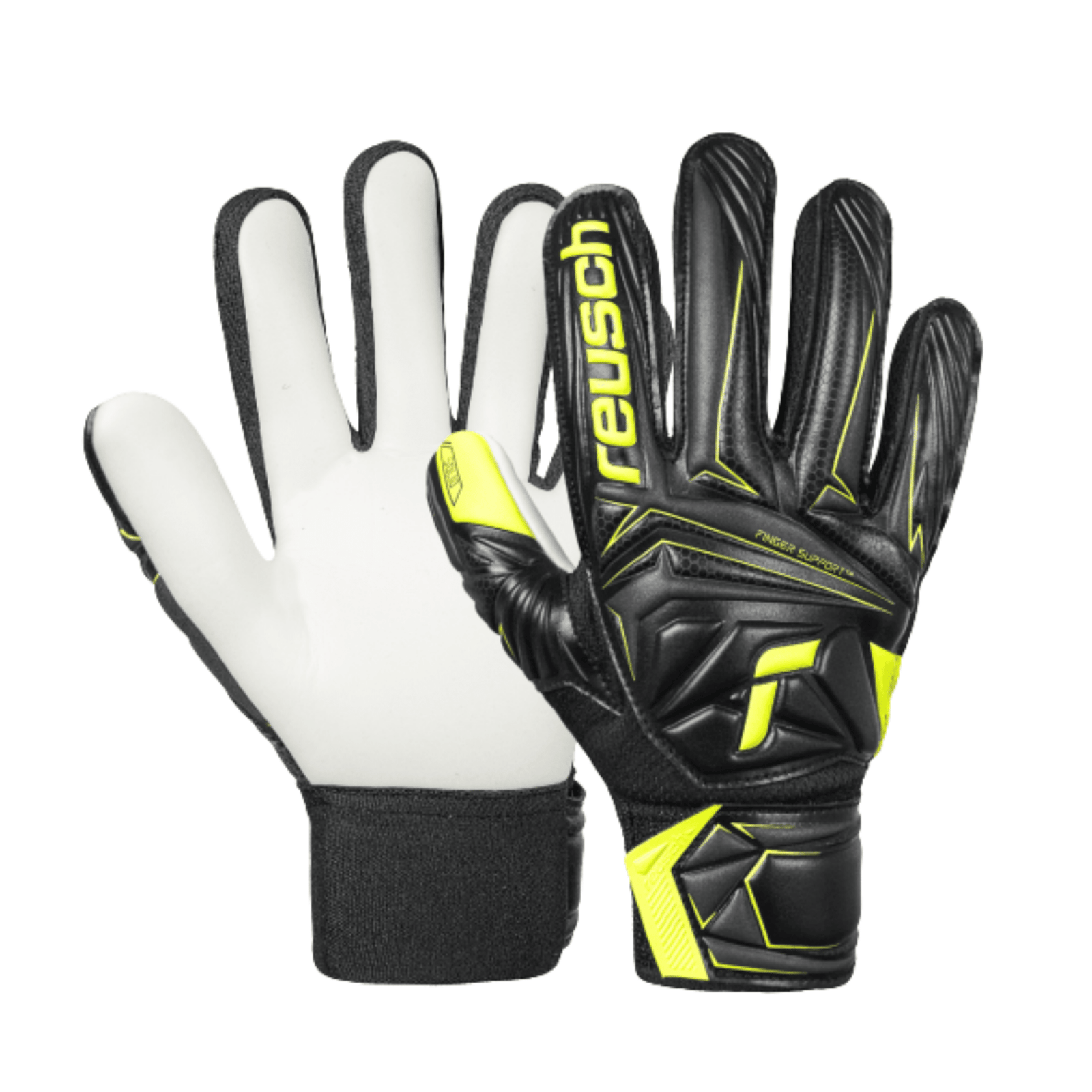 Reusch Junior Attrakt Starter Solid Finger Support Goalkeeper Gloves (Black/Yellow) | SoccerWearhouse