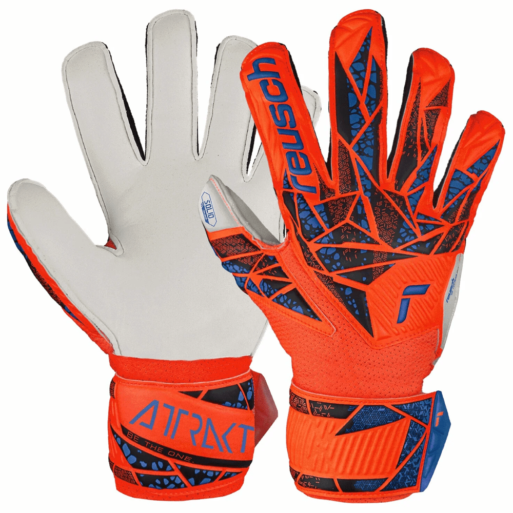 Reusch Youth Jr. Attrakt Solid Finger Support Goalkeeper Glove (Hyper Orange/Electric Blue) | SoccerWearhouse