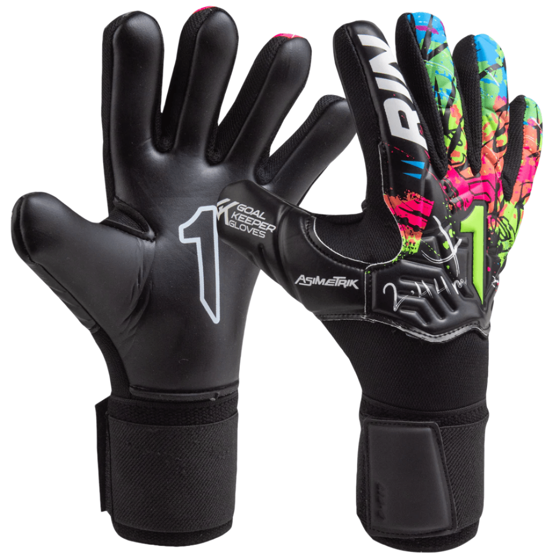 Rinat Asimetrik Training Spine Finger Protection Goalkeeper Gloves (Black/Multi) | SoccerWearhouse