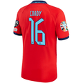 Nike England Conor Coady Away Jersey 22/23 w/ Euro Qualifier Patches (Challenge Red/Blue Void)