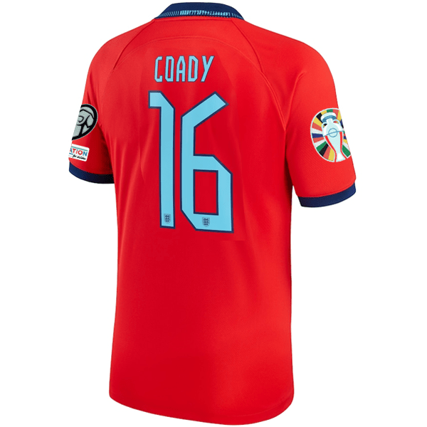 Nike England Conor Coady Away Jersey 22/23 w/ Euro Qualifier Patches (Challenge Red/Blue Void) | SoccerWearhouse