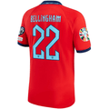 Nike England Jude Bellingham Away Jersey 22/23 w/ Euro Qualifier Patches (Challenge Red/Blue Void)