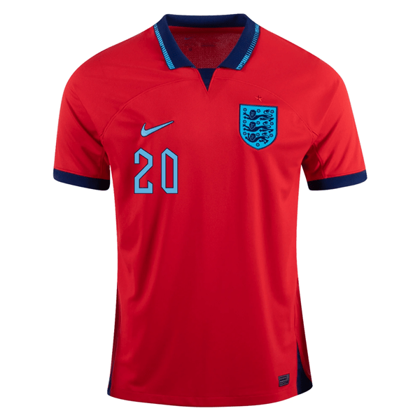 Nike England Phil Foden Away Jersey 22/23 (Challenge Red/Blue Void) | SoccerWearhouse