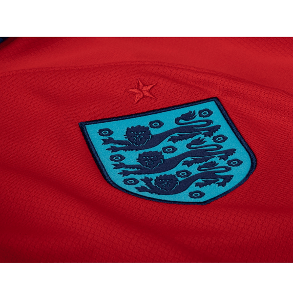Nike England Raheem Sterling Away Jersey 22/23 w/ World Cup 2022 Patches (Challenge Red/Blue Void) | SoccerWearhouse