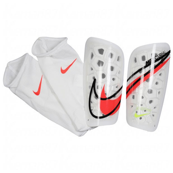Nike Mercurial Lite Shin Guard (White/Bright Crimson) | SoccerWearhouse