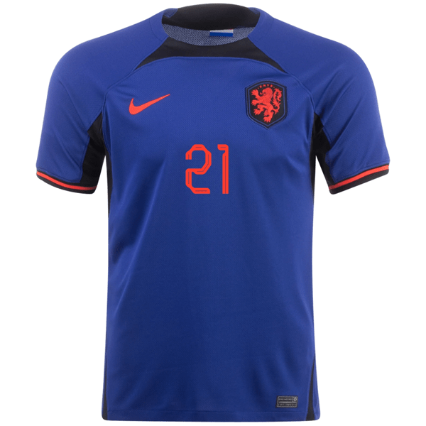 Nike Netherlands Frenkie De Jong Away Jersey 22/23 (Deep Royal/Habanero Red) | SoccerWearhouse