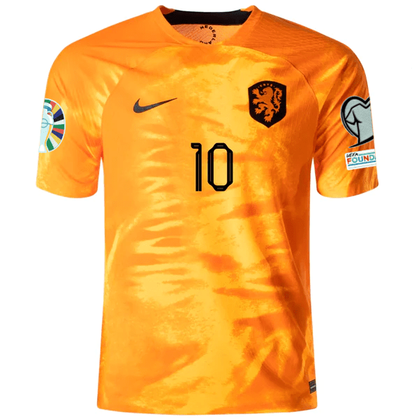 Nike Netherlands Memphis Depay Home Match Authentic Jersey w/ Euro Qualifying Patches 22/23 (Laser Orange/Black) | SoccerWearhouse