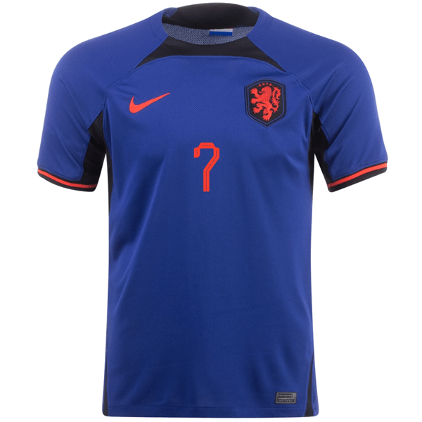Nike Netherlands Steven Bergwijn Away Jersey 22/23 (Deep Royal/Habanero Red) | SoccerWearhouse