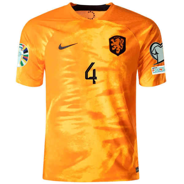 Nike Netherlands Virgil Van Dijk Home Match Authentic Jersey w/ Euro Qualifying Patches 22/23 (Laser Orange/Black) | SoccerWearhouse
