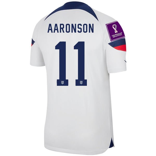 Nike United States Authentic Match Brenden Aaronson Home Jersey 22/23 w/ World Cup 2022 Patches (White/Loyal Blue) | SoccerWearhouse