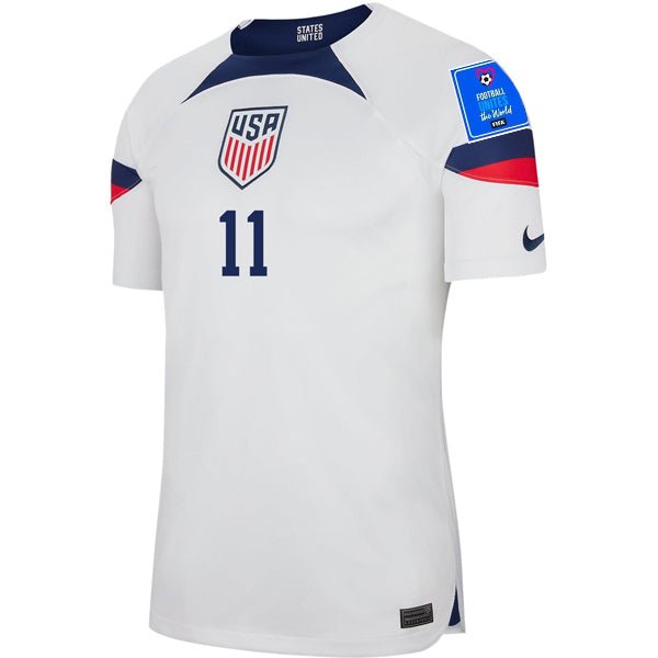 Nike United States Authentic Match Brenden Aaronson Home Jersey 22/23 w/ World Cup 2022 Patches (White/Loyal Blue) | SoccerWearhouse