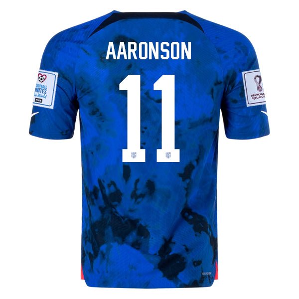 Nike United States Brendan Aaronson Authentic Match Away Jersey 22/23 w/ World Cup 2022 Patches (Bright Blue/White) | SoccerWearhouse