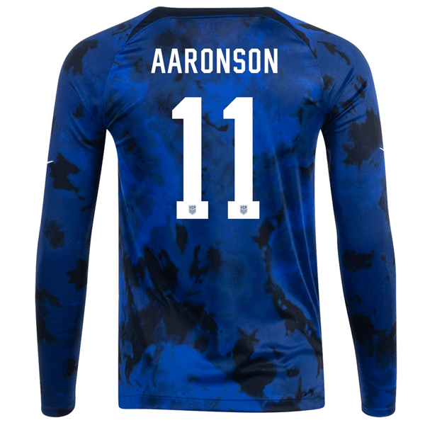 Nike United States Brenden Aaronson Long Sleeve Away Jersey 22/23 (Bright Blue/White) | SoccerWearhouse