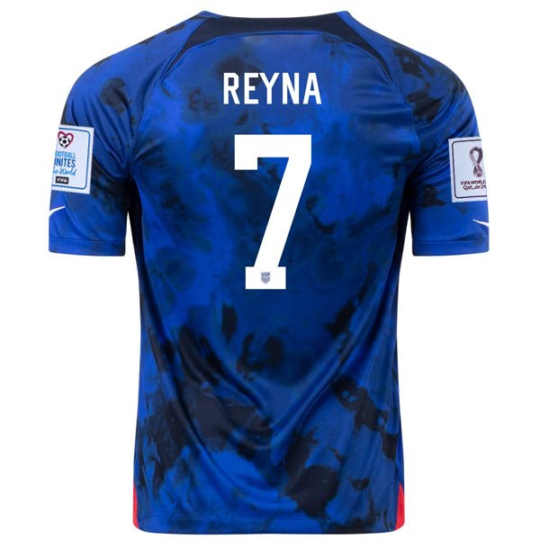 Nike United States Giovanni Reyna Away Jersey 22/23 w/ World Cup 2022 Patches (Bright Blue/White) | SoccerWearhouse
