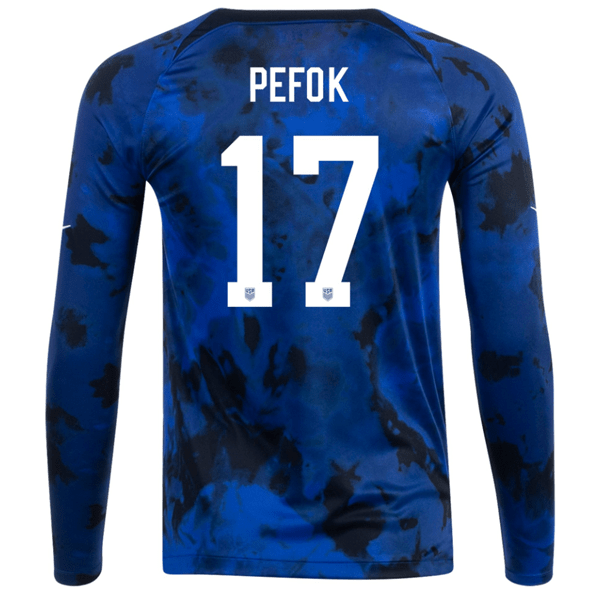 Nike United States Jordan Pefok Long Sleeve Away Jersey 22/23 (Bright Blue/White) | SoccerWearhouse