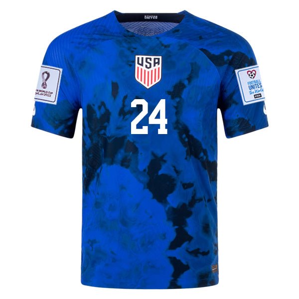 Nike United States Josh Sargent Authentic Match Away Jersey 22/23 w/ World Cup 2022 Patches (Bright Blue/White) | SoccerWearhouse