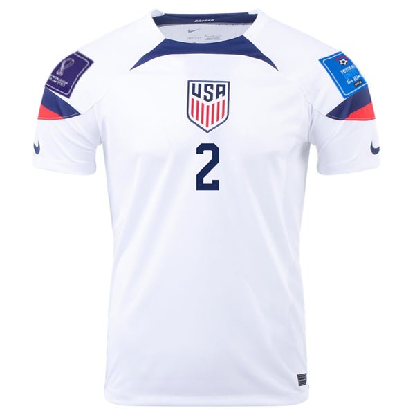 Nike United States Sergino Dest Home Jersey 22/23 w/ World Cup 2022 Patches (White/Loyal Blue) | SoccerWearhouse