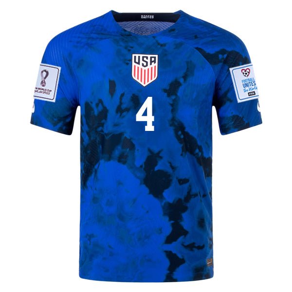 Nike United States Tyler Adams Authentic Match Away Jersey 22/23 w/ World Cup 2022 Patches (Bright Blue/White) | SoccerWearhouse