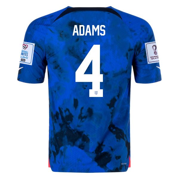 Nike United States Tyler Adams Authentic Match Away Jersey 22/23 w/ World Cup 2022 Patches (Bright Blue/White) | SoccerWearhouse