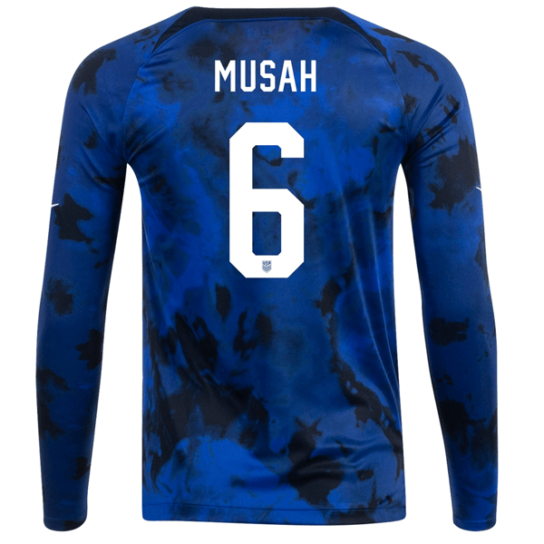 Nike United States Yunus Musah Long Sleeve Away Jersey 22/23 (Bright Blue/White) | SoccerWearhouse