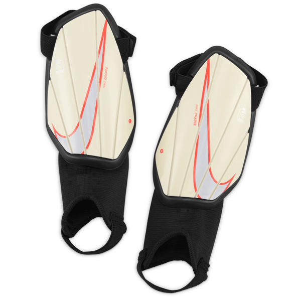 Nike Youth Charge Shin Guard (Coconut Milk/Bright Crimson) | SoccerWearhouse