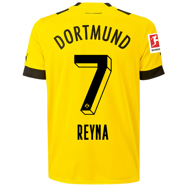 Puma BVB Dortmund Giovanni Reyna Home Jersey w/ Bundesliga Patch 22/23 (Cyber Yellow/Black) | SoccerWearhouse